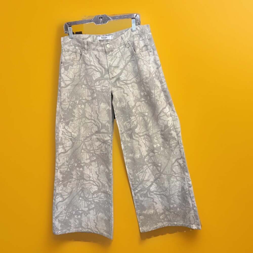 Wide-Leg TreeCamo Skater StreetWear Grunge Grays Unisex Button Zip 11-W34/L29